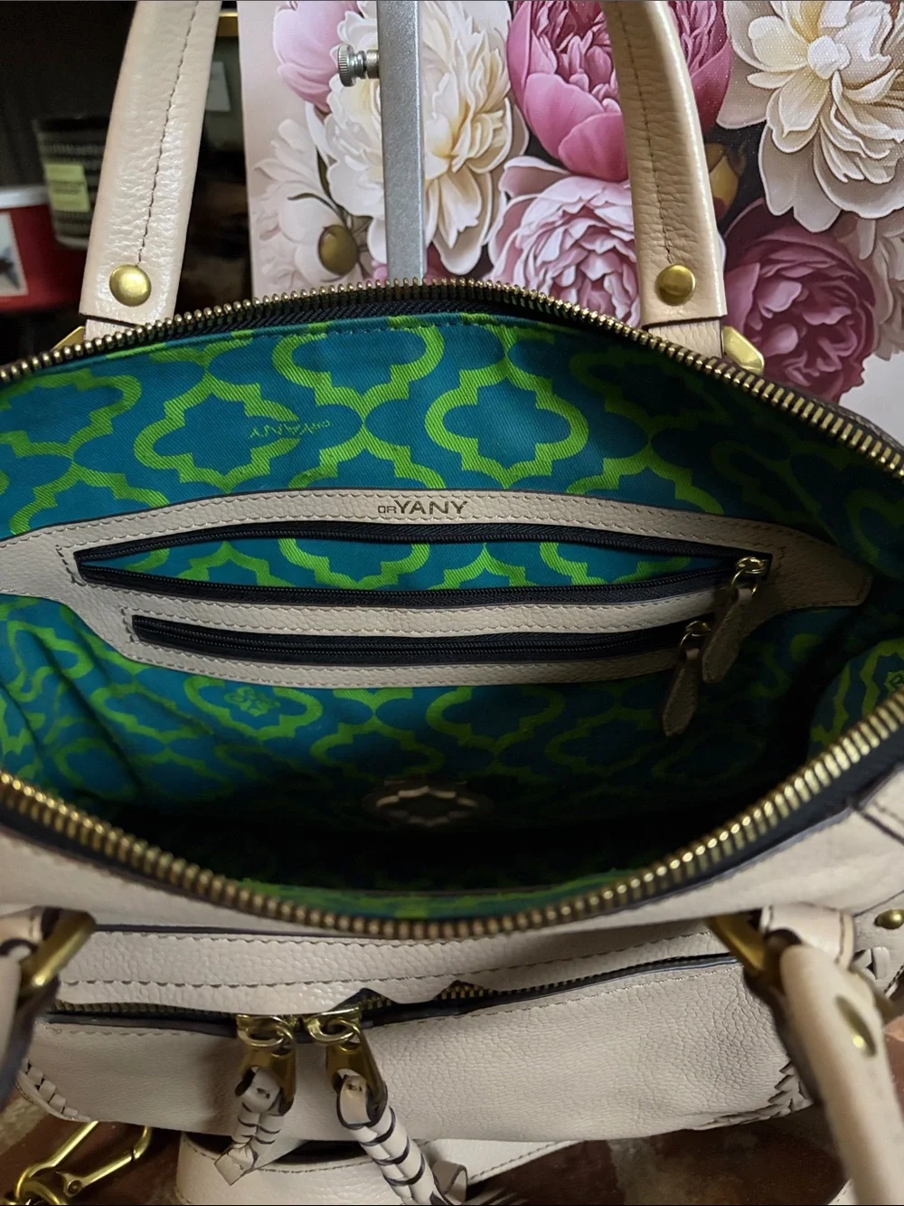 orYANY Cream Leather Shoulder Bag with Gold Hardware